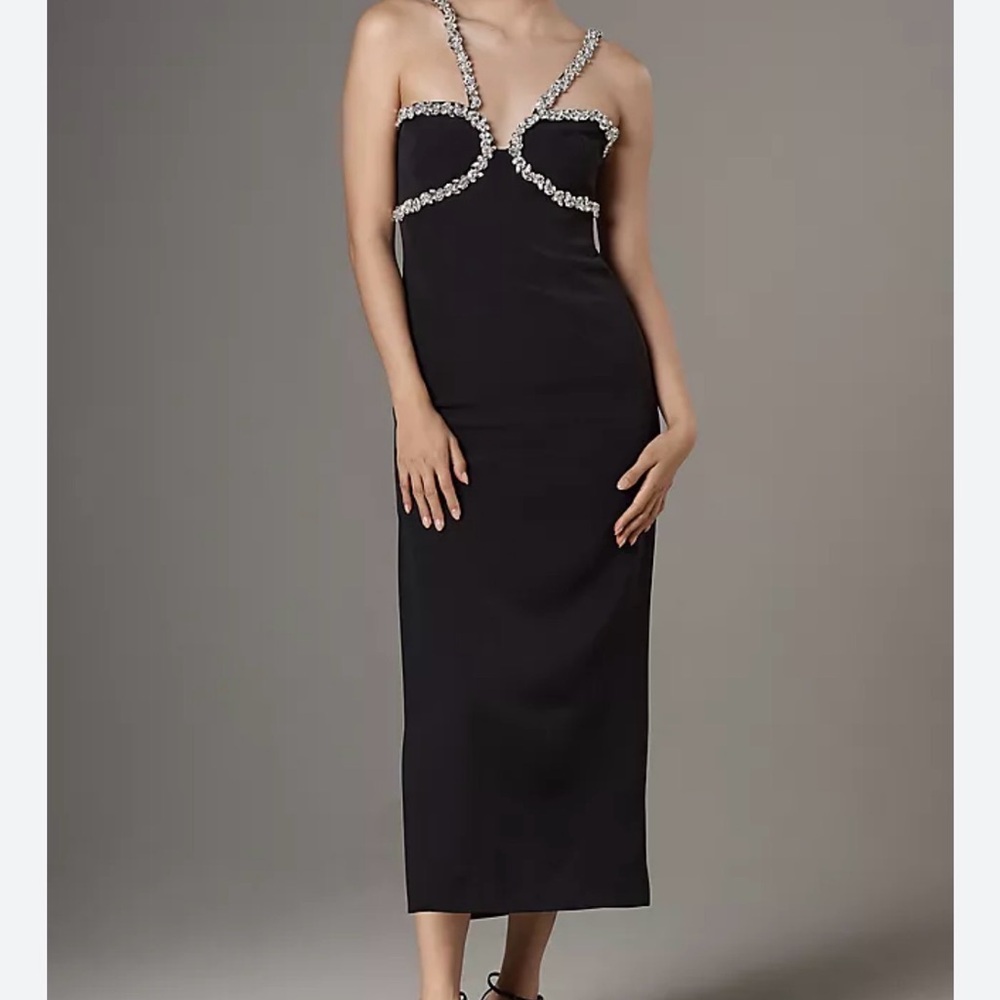 Bardot Black Midi Dress with Crystal-Embellished Straps